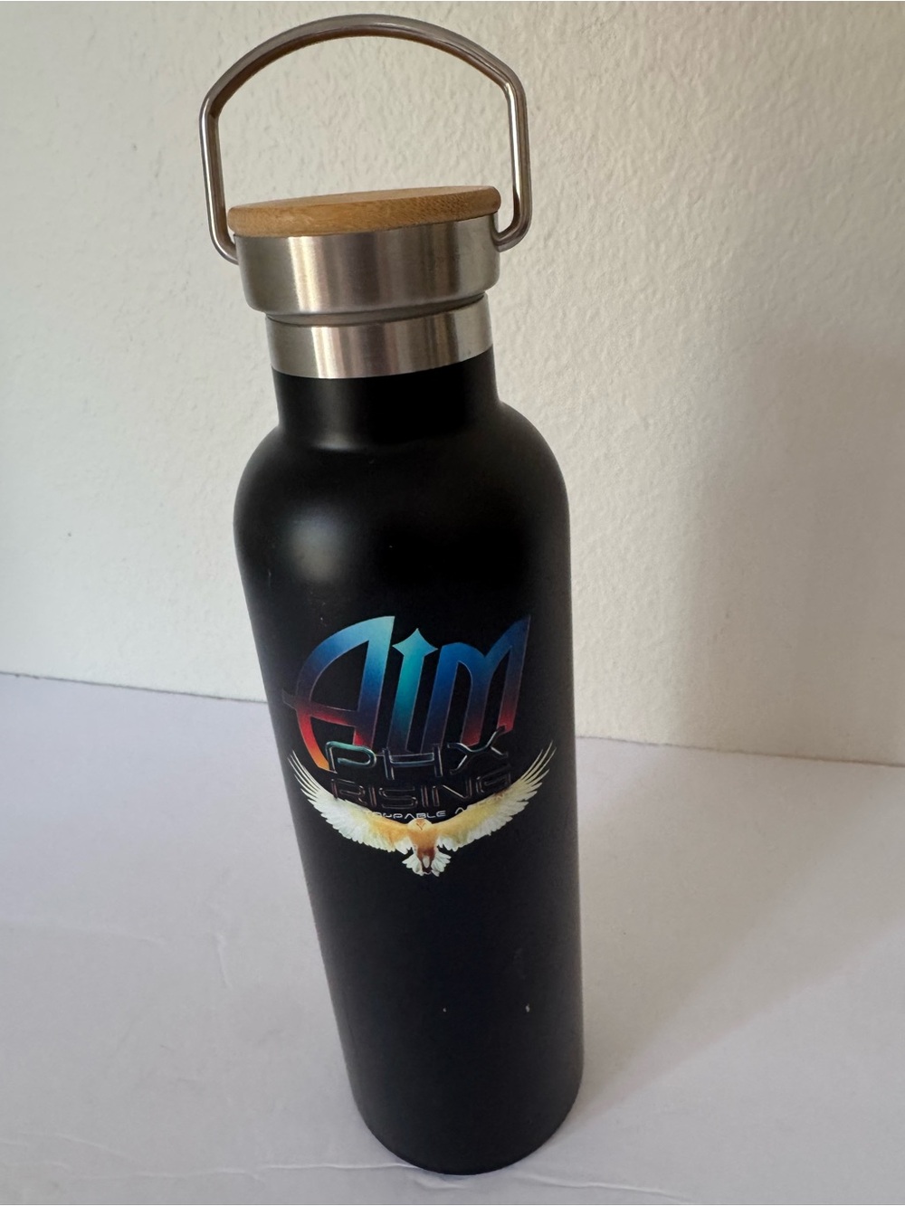 AIM Phx Rising Black Stainless Steel Water Bottle with Bamboo Lid